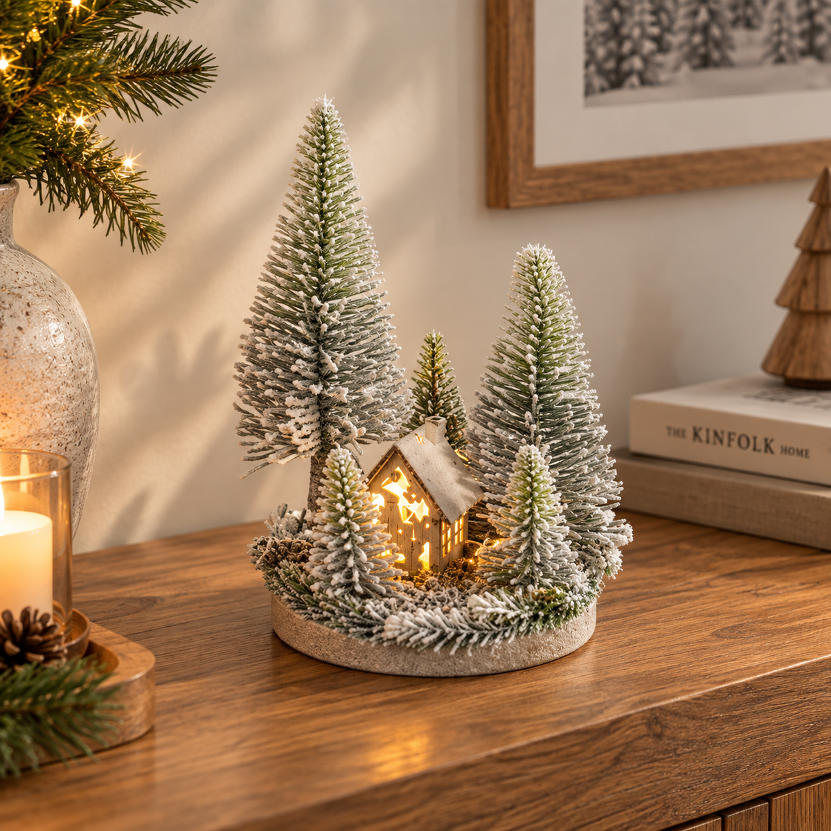 Decoração de Natal Base com Árvores e Neve