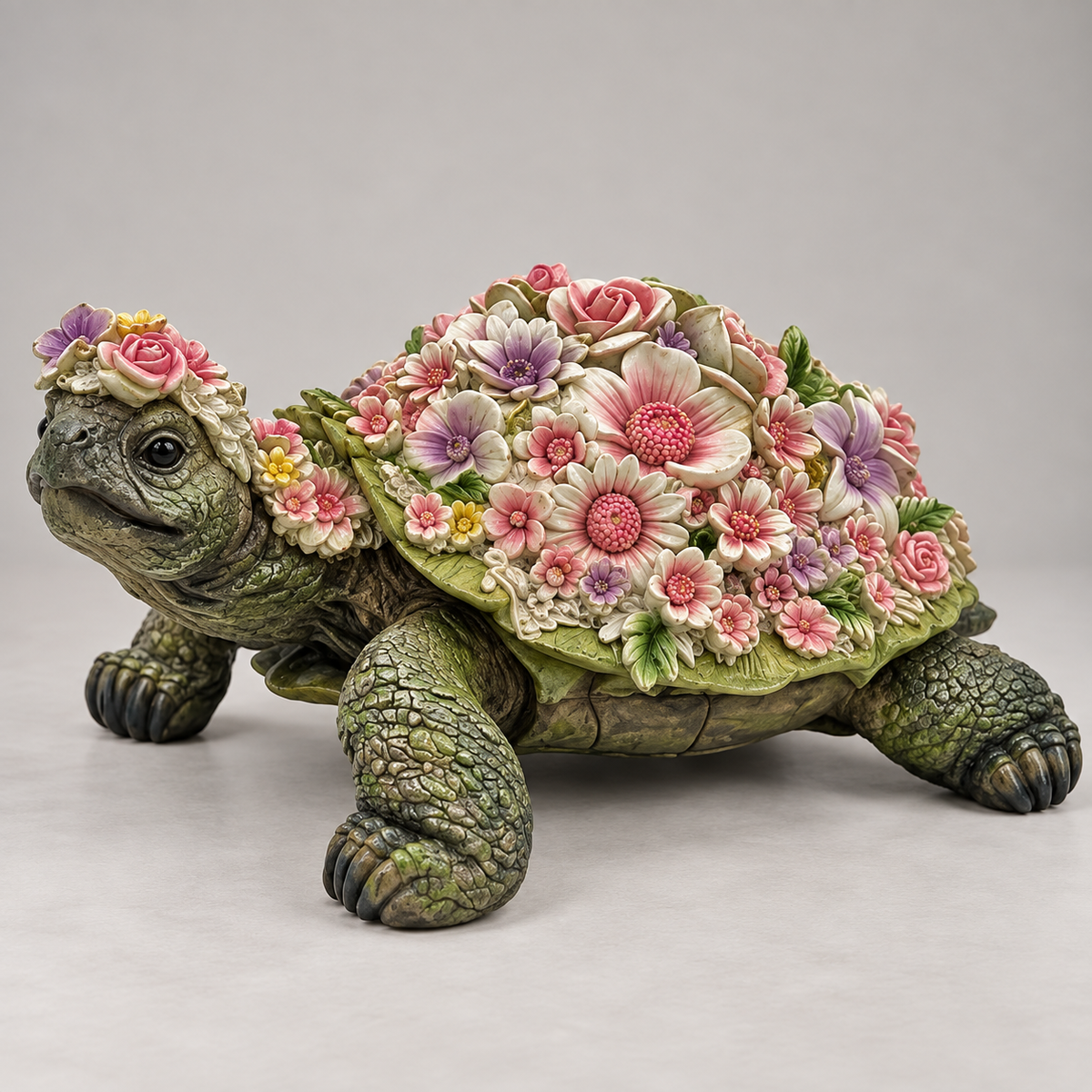 Tartaruga com Flores em Resina