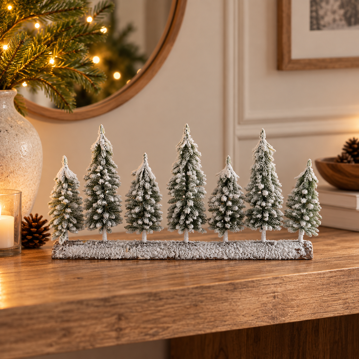 Decoração de Natal Base com Árvores e Neve